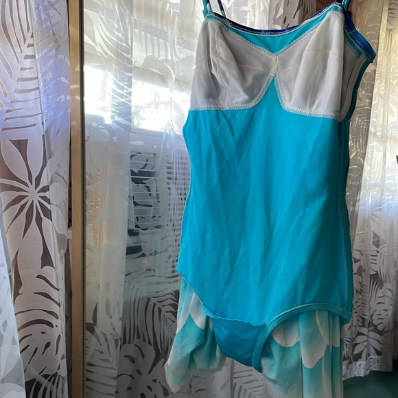 70s DeWeese Swimsuit blue scallop one piece size 10 - Picture 9 of 10